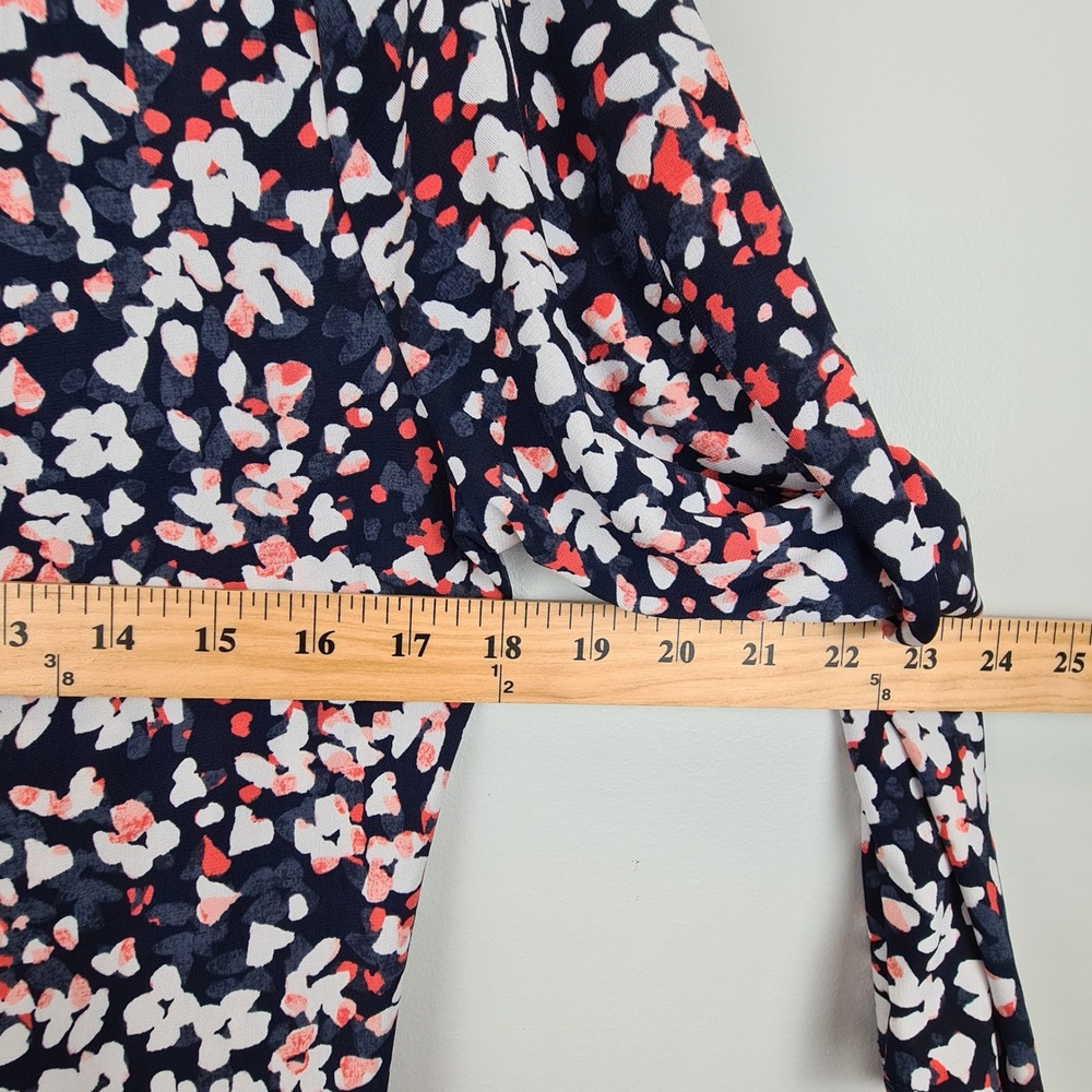 Banana Republic Womens Navy Pink Floral True Wrap Dress 3/4 Sleeve Size L - Picture 3 of 8
